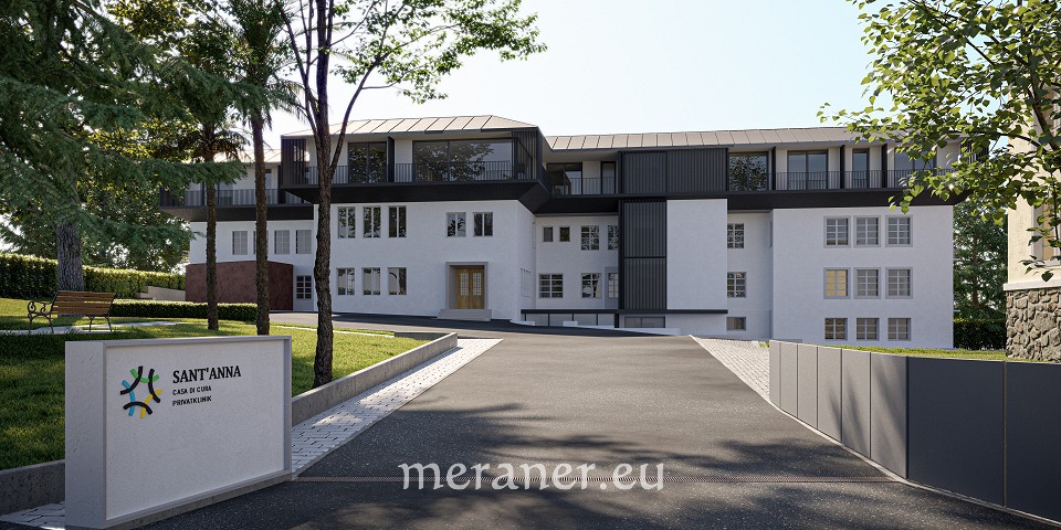 So wird die Privatklinik St. Anna in Meran künftig aussehen: Rundum erweitert, aufgestockt und mit neuen Möglichkeiten für Rehabilitation und Klinikaufenthalt.